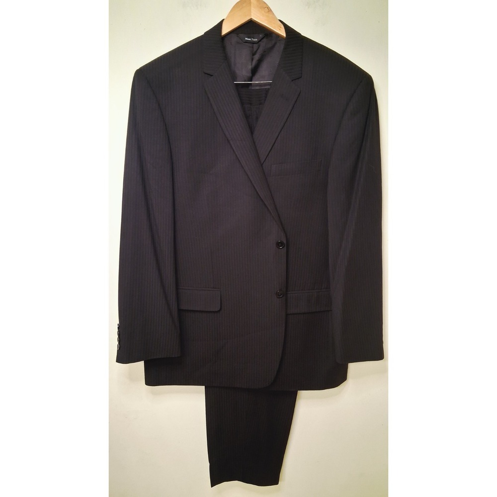 Marc Tulio Italian Striped Suit Black Gray 48R Jacket Pants 39x28‎